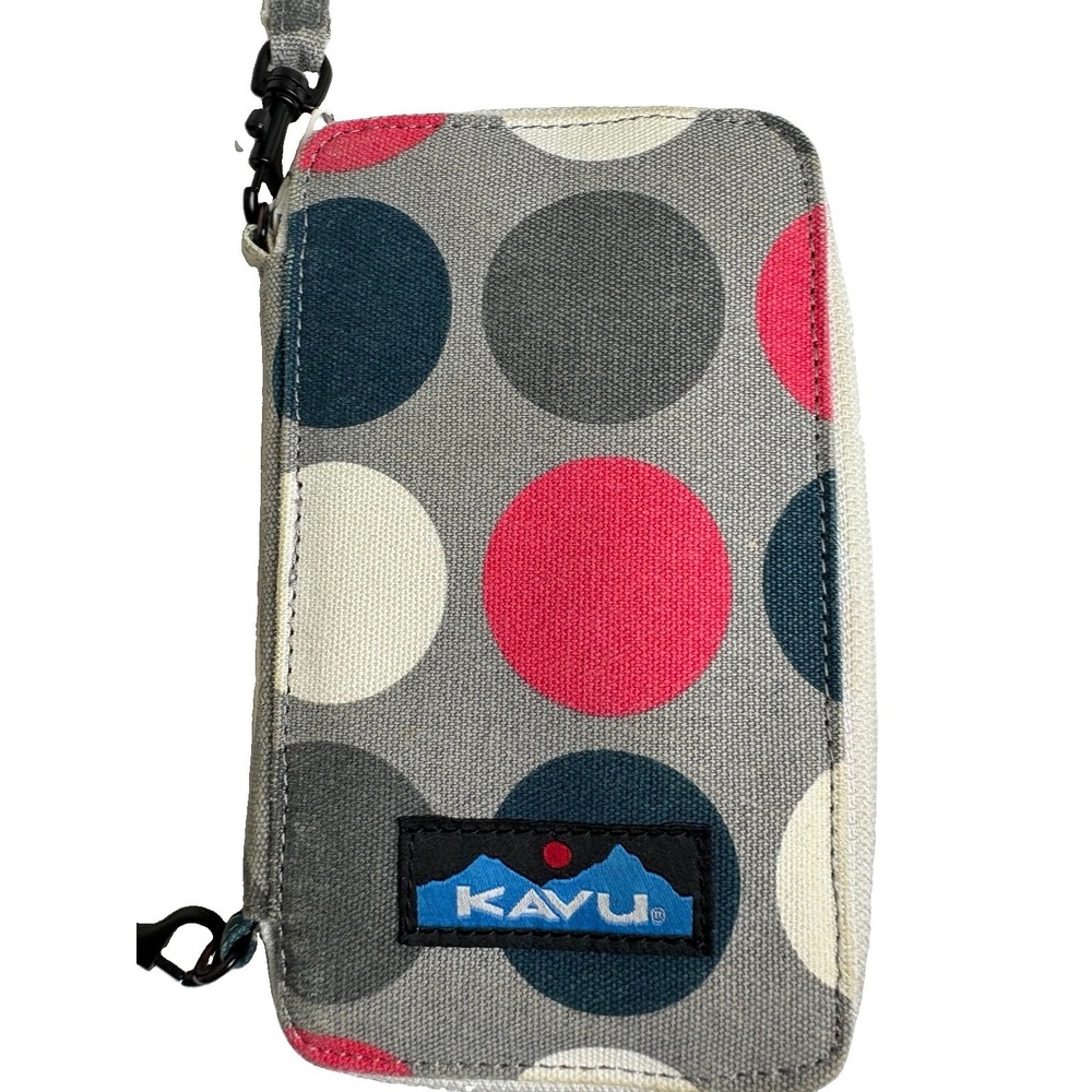 Kavu Go Time Bi-Fold Crossbody Wallet Bag 7.5x4" Zip Polka Dot Preppy School - Picture 2 of 13